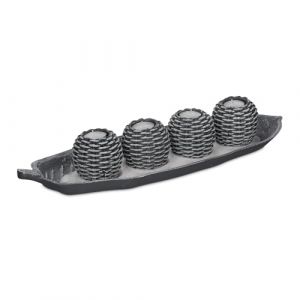 Relaxdays Porte-Bougies avec Plateau, bougeoirs, 4 Bougies Chauffe-Plat, décoration de Table, Salon, Cuisine, Gris/Blanc