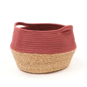 Image de Declikdeco Panier rond tressé en coton rouge brique 27x23