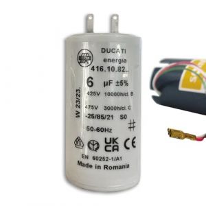 Condensateur 6 µF – Moteur de volet roulant ou store – Compatible SOMFY, SIMU, NICE – Cylindrique – 2 cosses Faston 2,8 mm – 450V – Haute résistance