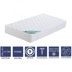 Literie Julien Lot de 2 Matelas 80x200 x 21 cm Ferme Aertech+ 35 Kg/m3 HR Dernière Génération Très Respirant