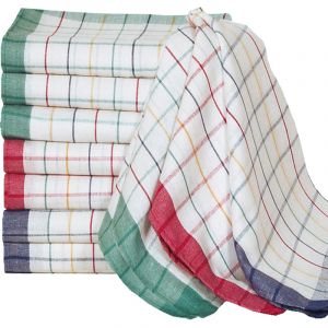 Deuba Lot de 10 torchons - 45 x 70 cm - &agrave; carreaux - serviettes vaisselle cuisine sechage