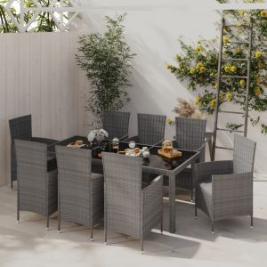 VidaXL Mobilier &agrave; d&icirc;ner de jardin 9pcs et coussins R&eacute;sine tress&eacute;e Gris - Gris et noir