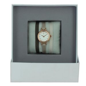 Montre femme Les Interchangeables Coffret Montre Ruban Satin Strech A56982 - Bracelet Tissu Marron