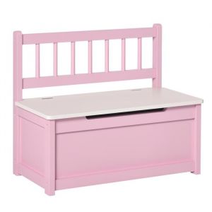 Homcom Coffre à jouet enfant - banc de rangement - 2 en 1 couvercle rabattable charnières de sécurité - 60 x 30 x 50 cm - rose