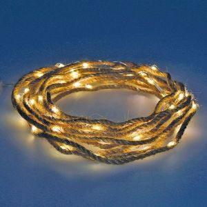 Image de Guirlande fixe de 30 microleds en jute white warm 5m fonctionnant sur piles