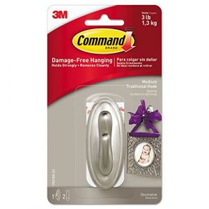 3M Metal Command Crochets décoratifs en nickel brossé 1 crochet et 2 bandes Taille M