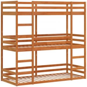 VidaXL Lit superposé triple marron cire 90x200 cm bois de pin massif, lit superposé à trois couchettes, lit mezzanine, lit superposé triple en bois