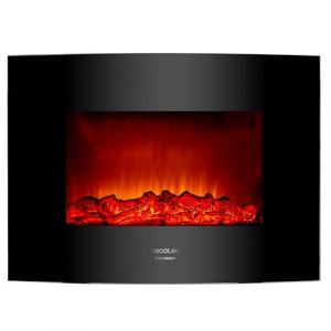 Cecotec Chemin&eacute;e &Eacute;lectrique D&eacute;corative 22&rdquo; avec T&eacute;l&eacute;commande Ready Warm 2210 Curved Flames. Puissance Maximale 2000W, 2 Intensit&eacute;s, Panneau Courb&eacute; en Verre Tremp&eacute;, Flamme R&eacute;glable, Minuteur