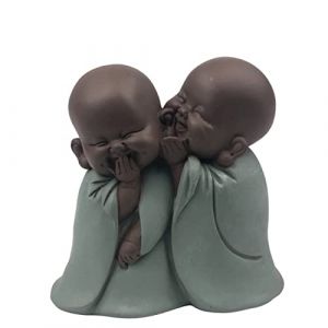 Statuette Bonze Chuchoteur – Porte Bonheur - Décoration Zen et Feng Shui – pour Créer Une Ambiance Relaxante et Spirituelle – Idée Cadeau – Hauteur: 12cm – Vert et Marron – Zen’Light