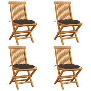 Image de VidaXL Chaises de jardin avec coussins taupe 4 pcs Bois de teck massif