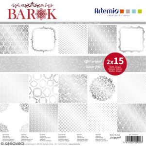 Artémio Bloc de 30 feuilles de papier scrapbooking 30x30 cm 'Barok foil argent' d'