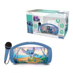 Lexibook Disney Stitch - Enceinte Haut-Parleur sans Fil Lumineuse avec Micro, Son stéréo, Fonction karaoké, Ports USB et Carte SD, Batterie Rechargeable, Poignée de Transport, Bleu, BTP585DZ