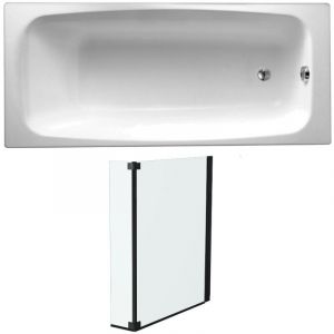Jacob Delafon Lot baignoire droite 170 X 75 Diapason fonte + pare-bain noir mat
