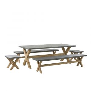 Beliani Set de jardin table 2 bancs et 2 tabourets en fibre-ciment gris et bois OLBIA -