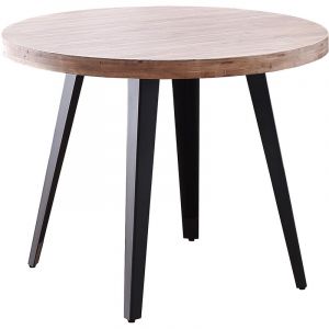 Table à manger ronde en bois coloris chêne miel pieds noir - diamtre 100 x hauteur 76 cm - PEGANE-