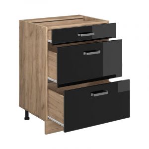 Vicco - Meuble cuisine R-Line, Noir Haute brillance, 60 cm avec tiroirs, sans plan de travail