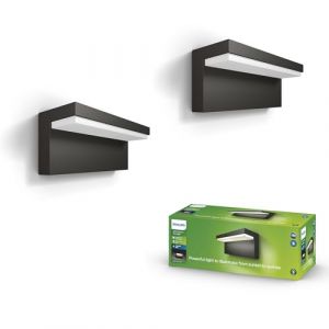 Philips Bustan Applique murale LED d'extérieur (9 W), luminaire d'extérieur résistant aux intempéries avec éclairage LED blanc chaud à intensité variable, anthracite, NV, pack de deux