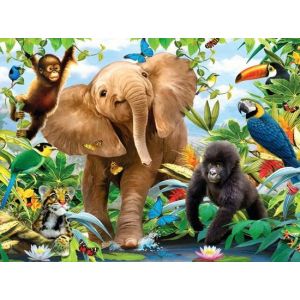 Rubye Peinture Diamantée Adultes - Peinture Diamantée Enfants - Animaux de la jungle - 30x40cm