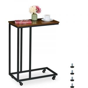 Relaxdays Table d'appoint en Forme de C, roulettes, Design Industriel, H x L x P : 79 x 60 x 30 cm, Marron et Noir