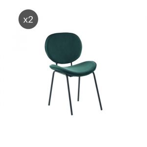 Lot de 2 chaises sheila velours vert pieds métal noir - Vert
