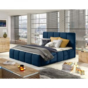 Lit coffre en Velours 140x200 bleu nuit
