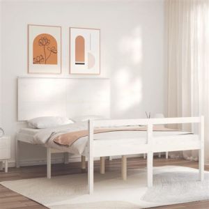 VidaXL Lit pour personne &acirc;g&eacute;e et t&ecirc;te de lit 140x190 cm bois massif, lit pour personnes &acirc;g&eacute;es, cadre de lit, lit double, lit haut, lit