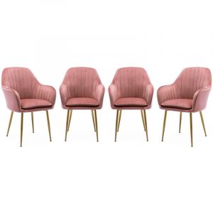 Sweeek Lot de 4 fauteuils en velours vieux rose et pieds en métal noir Shella L 57 x P 59 x H 845