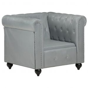 Image de VidaXL Fauteuil Chesterfield Gris Cuir véritable