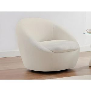 Fauteuil pivotant arrondi en tissu bouclette blanc LACARA