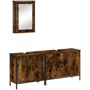 VidaXL Ensemble de meubles de salle de bain 3 pcs Chêne fumé, armoire de salle de bain, armoire de bain, meuble-lavabo de salle de bain
