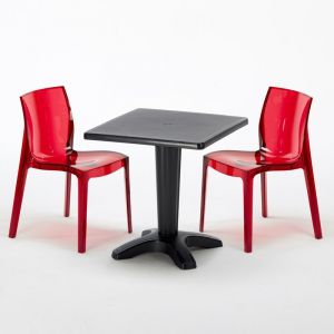 Image de Grand Soleil Table et 2 chaises colorées polycarbonate extérieurs CAFFÈ | Femme Fatale Rouge transparent - Noir