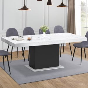 Idmarket Table à manger extensible rectangle eden 6-10 personnes plateau effet marbre blanc alaska et noir 160-200 cm