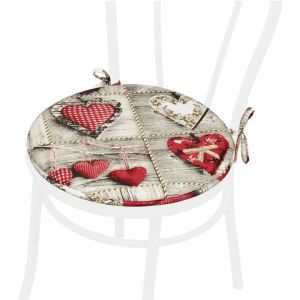 Emmevi Mv S.p.a. - Coussin pour Chaise Rond Doux Universel Lacets de fixation Lavable Housses de Chaise Shabby Chic Coeurs