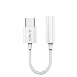 Adaptateur audio Savio AK-51 USB-C vers Mini Jack 3,5 mm DAC Blanc 11 cm