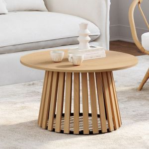 Idmarket Table basse ronde CARMEN 70 cm pied bois en lattes et plateau bois