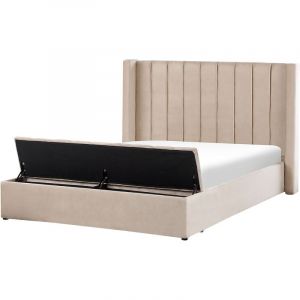 Beliani Lit double en velours beige avec rangement 160 x 200 cm NOYERS