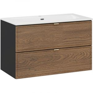 Meuble simple vasque encastrée 80cm Elena Bois et noir