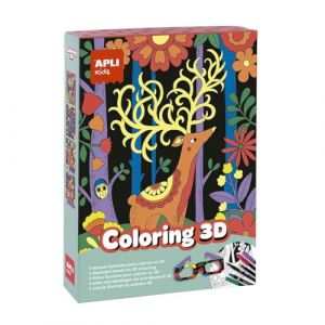 APLI Kids 18867 - Coloriage 3D, jeu créatif pour enfant - Coloriage avec effet 3D - Fiches illustrées d'animaux.