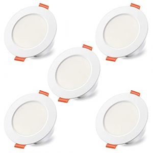 Hekee Spot LED Encastrable 8W (equivalent 60W), Decoupe 68-85mm, Encastre Lampe Plafonnier IP44 2700K Blanc Chaud - Lot de 5