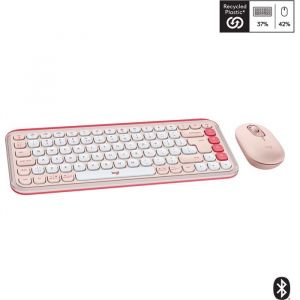 Logitech Pop Icon Combo, Ensemble Clavier et Souris Bluetooth, Frappe Confortable, Touches et Boutons programmables, clics discrets, Easy-Switch Jusqu’à 3 dispositifs - Rose