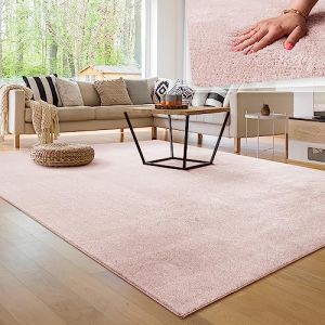 Paco Home - Tapis de salon Unicolore Lavable Pile courte et douce 100x200 cm, Rose