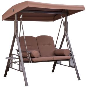Outsunny Balancelle de jardin 2 places grand confort coussins fournis accoudoirs tablettes pare-soleil marron 157x118x180cm Marron