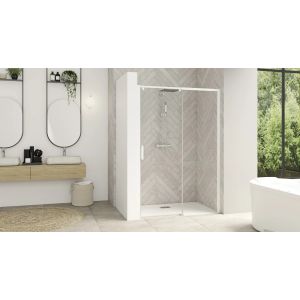 Kinedo Paroi de douche SMART DESIGN C 117-130cm coulissant profil&eacute; blanc sans seuil verre transparent gauche largeur 130cm - PA9233BTNEG