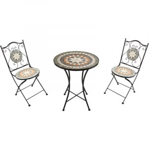 Axi Am&eacute;lie Table et Chaise Bistrot, 2 Chaises 1 Table, Ensemble Bistro Ext&eacute;rieur Mosaique Gris &eacute;toile/marron - Salon de Jardin Bistrot, Table Bistrot