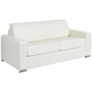 Vente-unique - Canapé 3 places convertible express cuir de buffle blanc - Couchage 140 cm - Matelas 14 cm - calito