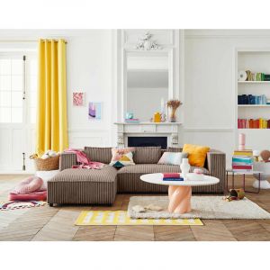 Canap&eacute; d'angle gauche 4 places en velours grosses c&ocirc;tes taupe