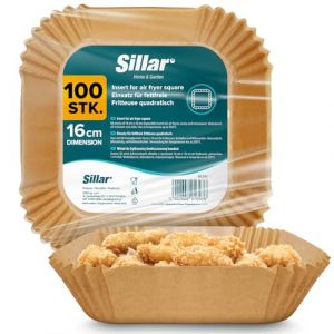 Sillar Papier Cuisson Air Fryer Carr&eacute; 16 cm 100 pi&egrave;ces Paper Sulfuris&eacute; pour Friteuse a Air, Parchemin Moule Accessoires compatible avec Airfryer
