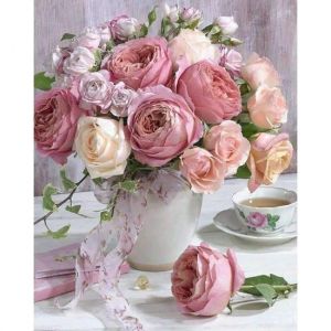 Happy Painter peinture au diamant adultes et enfants - Bouquet de table de roses - 30x40 cm - Kit complet de peinture au diamant