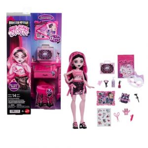 Monster High Coffret Secrets De Beaut&eacute; Terreur & Bien-&ecirc;tre Draculaura, poup&eacute;e et accessoires avec 13 surprises r&eacute;alistes comme un rouleau pour le visage fonctionnel et une planche, JHK43