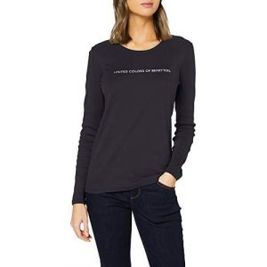 Benetton T-shirt Logo À Manches Longues, taille L, Noir, Femme
